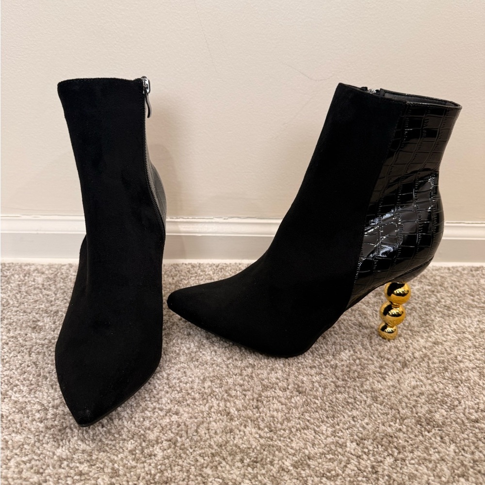 Women’s Black Ankle Boots with Gold Accents